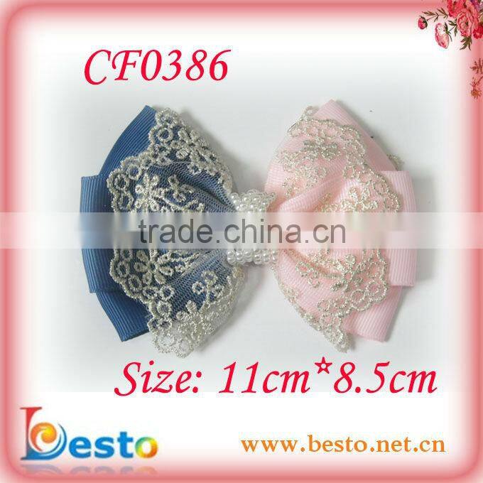 CF0386 New arrival fashion large ivory pearl center lace CF0386 New arrival fashion large ivory pearl center lace hair bow