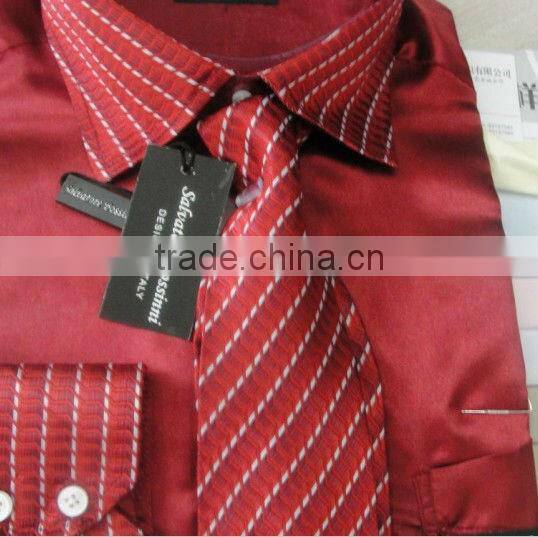 Mens Satin Shirts Tie Fashion Red Solid Shirts satin silik for Man
