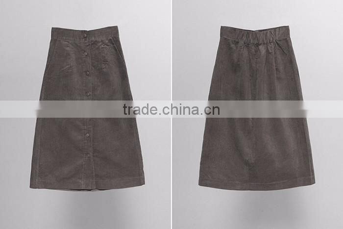 pure color plus size fancy new lady fashion vintage dress names latest long a line skirt design in corduroy fabric with bottons