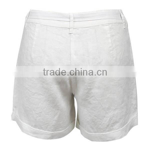 Hot sale women fashion summer waist belt loose plain dyed white sport casual short pants