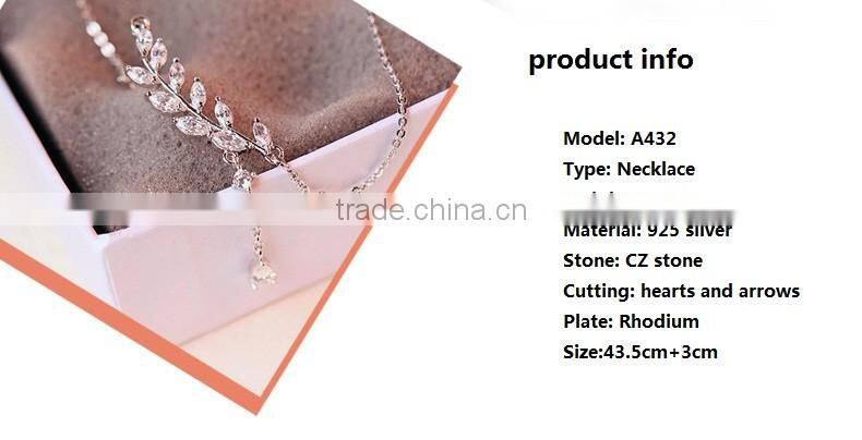2017 New Style Micro Leaf Shape Plain 925 sterling silver Pendant Necklaces