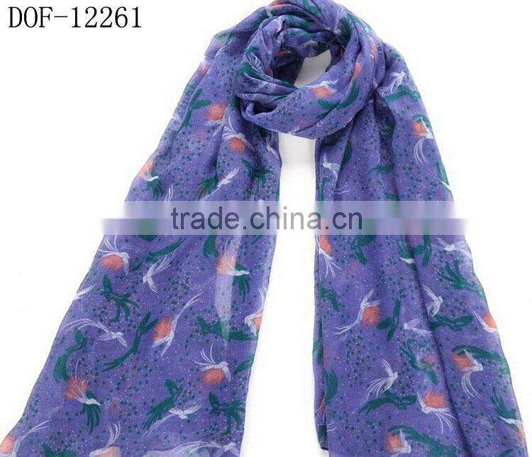 Fashion chiffon polyester print bird popular scarf!
