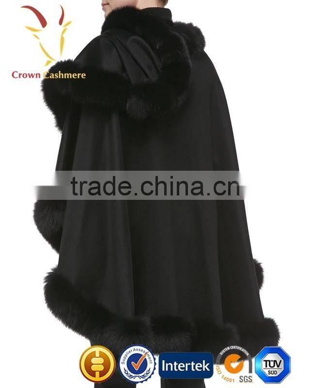 Ladies New Style Winter Wholesale Cashmere Poncho With Rabbit Fur Poncho