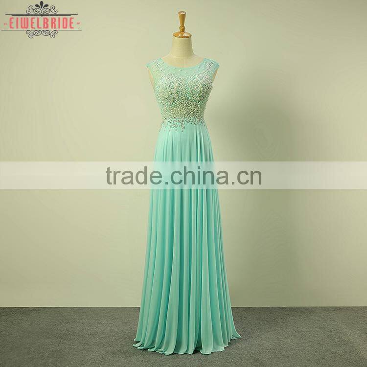 Long Floor-length A Line Beaded Bridesmaid Dress
