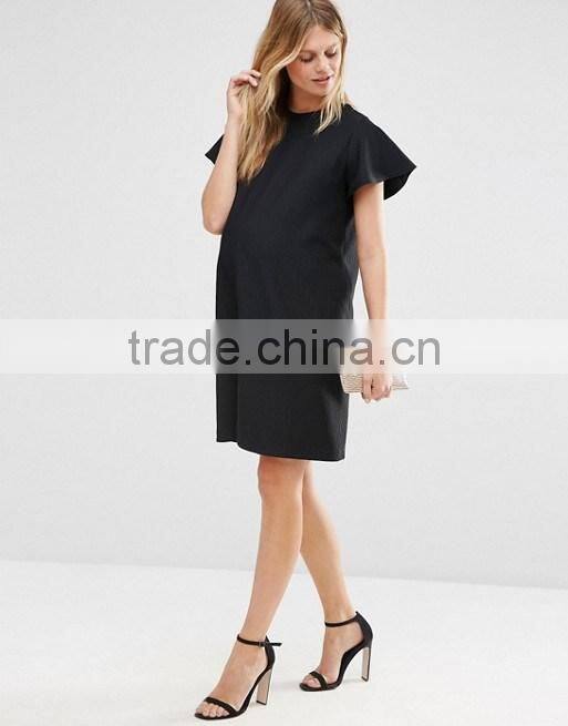 China wholesale ruffle sleelve jersey fabric shift dress for maternity