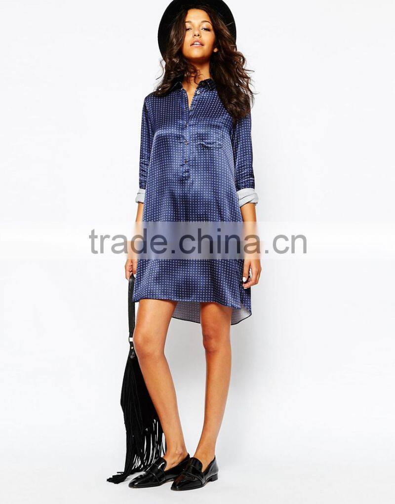 Relaxed fit point collar point collar print pajama fashion lady pajama