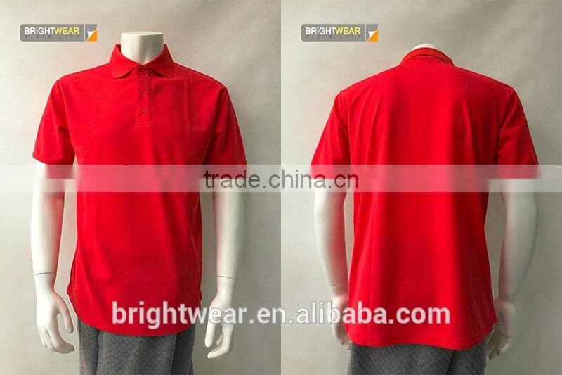 Hot sale mens red plain polyester 3 buttons closure pique short sleeve polo shirt