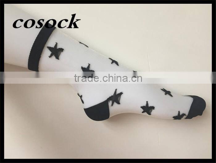 Flower jacqaurd women lovely ankle high transparent nylon summer socks