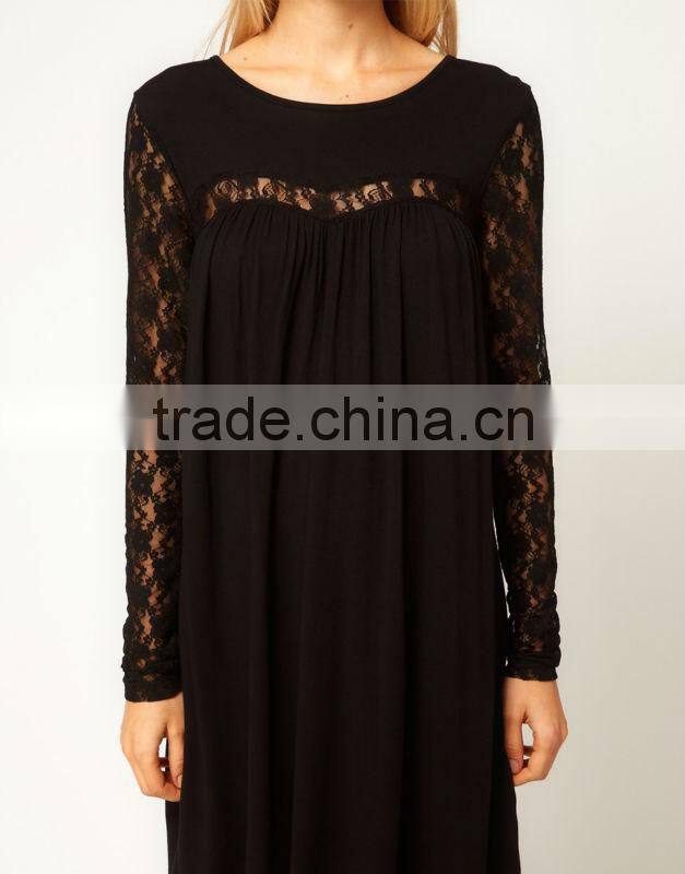 Swing Dress With Lace Sleeves