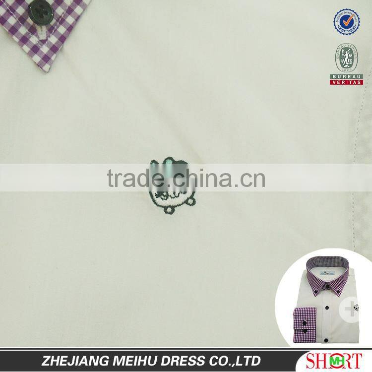 2016 Cute Design Custom Contrast Color Embroidered Boy Shirt , kid shirt