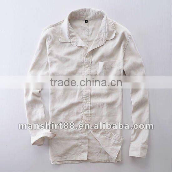 New popular style 100%Linen White shirt for men with long sleeve regular collar or banded collar