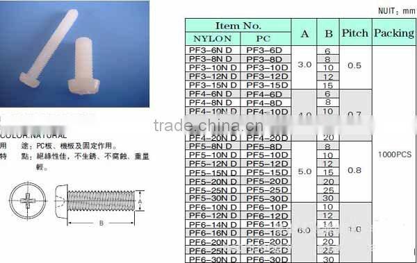 Black/White PC board screws, Plastic Screws