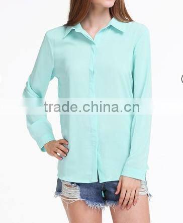 OEM ladies chiffon long sleeve blouse latest fashion design