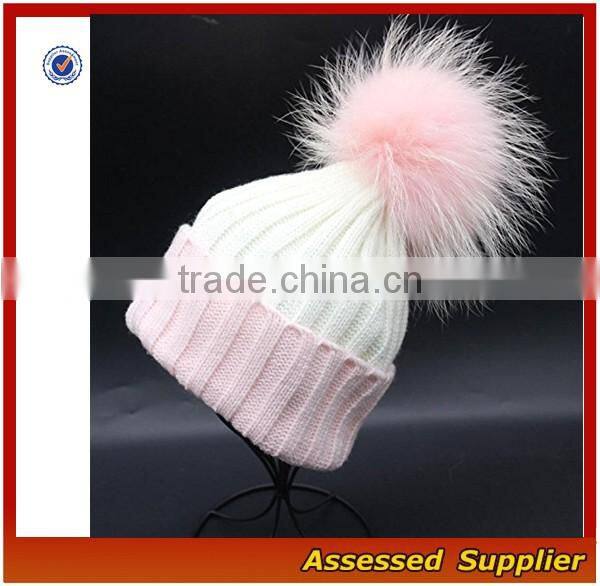 Custom fashion real raccoon fur pom pom hat beanie cap for wholesale free samples-T69-ZT