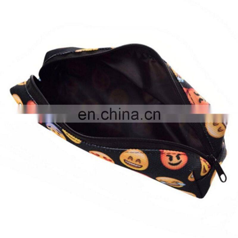 Black Canvas Cute little Zipper Emoji Pencil Case Pouch