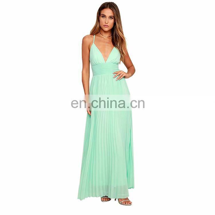 New Summer Casual Women Long Halter Slip Dress Chiffon New Style Sexy Pleat Maxi Dress