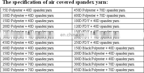 polyester yarn air covered spandex bare yarn 100D FDY+40D spandex