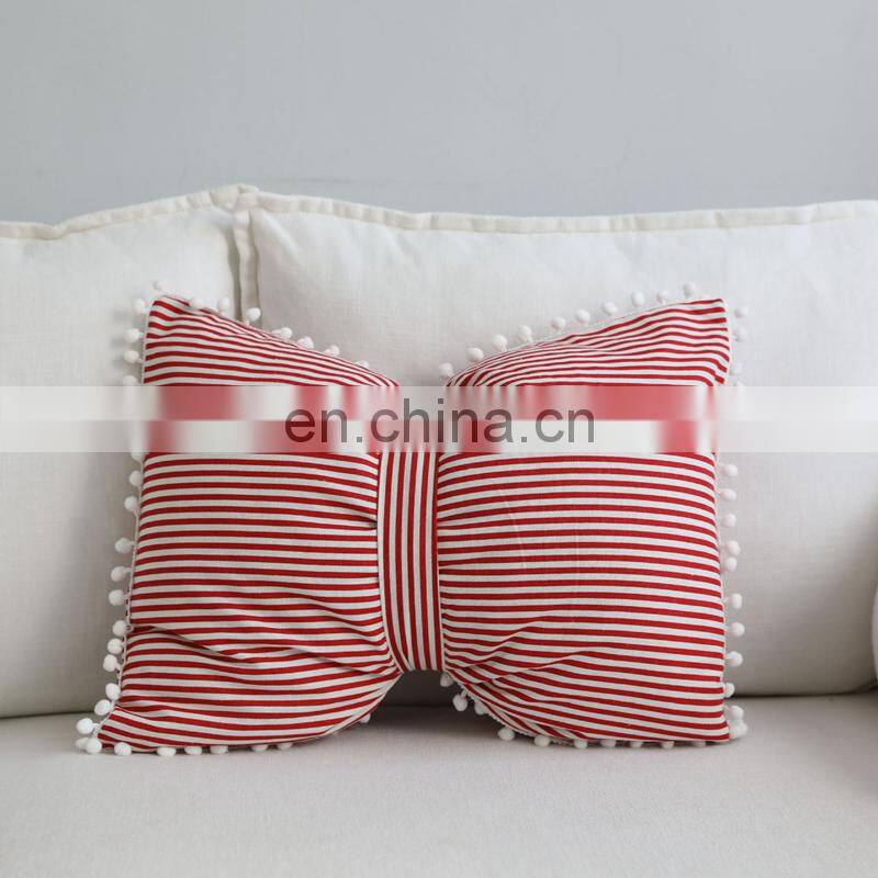 i@home INS solid color striped cute ball bow pillow bedside sofa pillow cushion cover with core