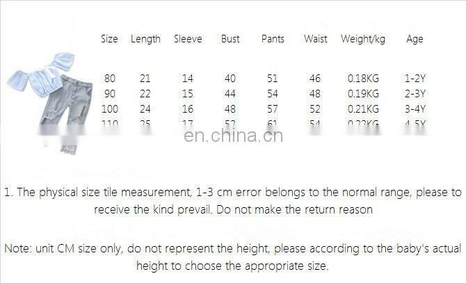 Kids off-shoulder Outfits Girls short sleeve blue tops + long Pant 2pcs Set Summer Costume