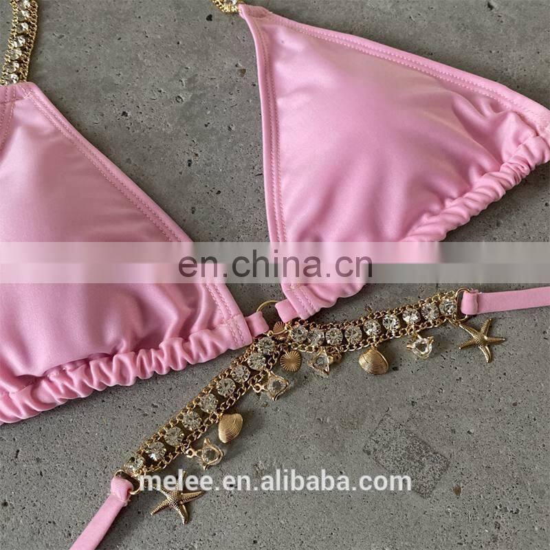 Women Swimwear Set Beach Bathing Suit Swimsuit Rhinestones Glitter Diamond Gems Crystal Bikinis 2020 swimwear beachwear