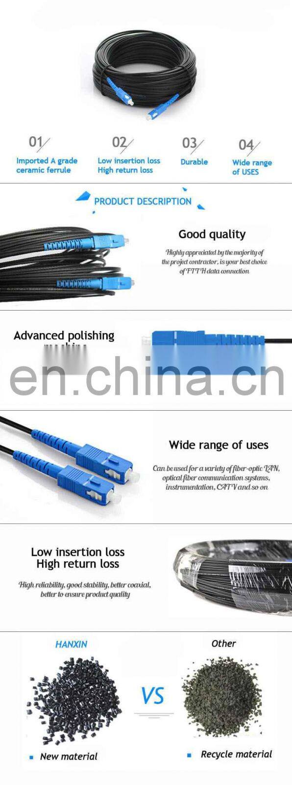 FTTH 1 2 4 Core G657A1 Fiber Optic Drop Cable Patch Cord