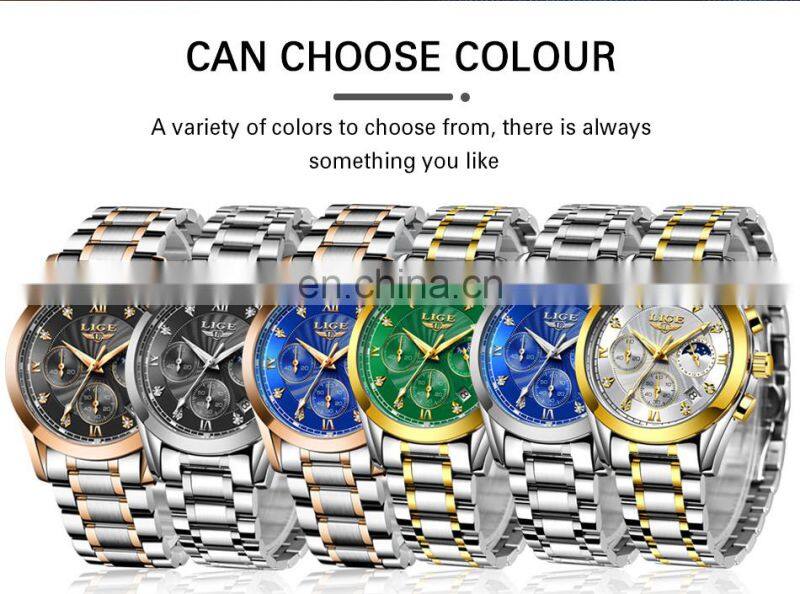 LIGE 8912 Fashion Men Watch Top Brand Luxury Waterproof Sport Watch Luminous Men Quartz Chronograph Wristwatch
