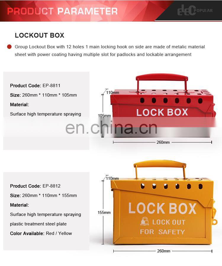 OEM High Security Portable Safety Metal Group Lockout Box For Padlocks