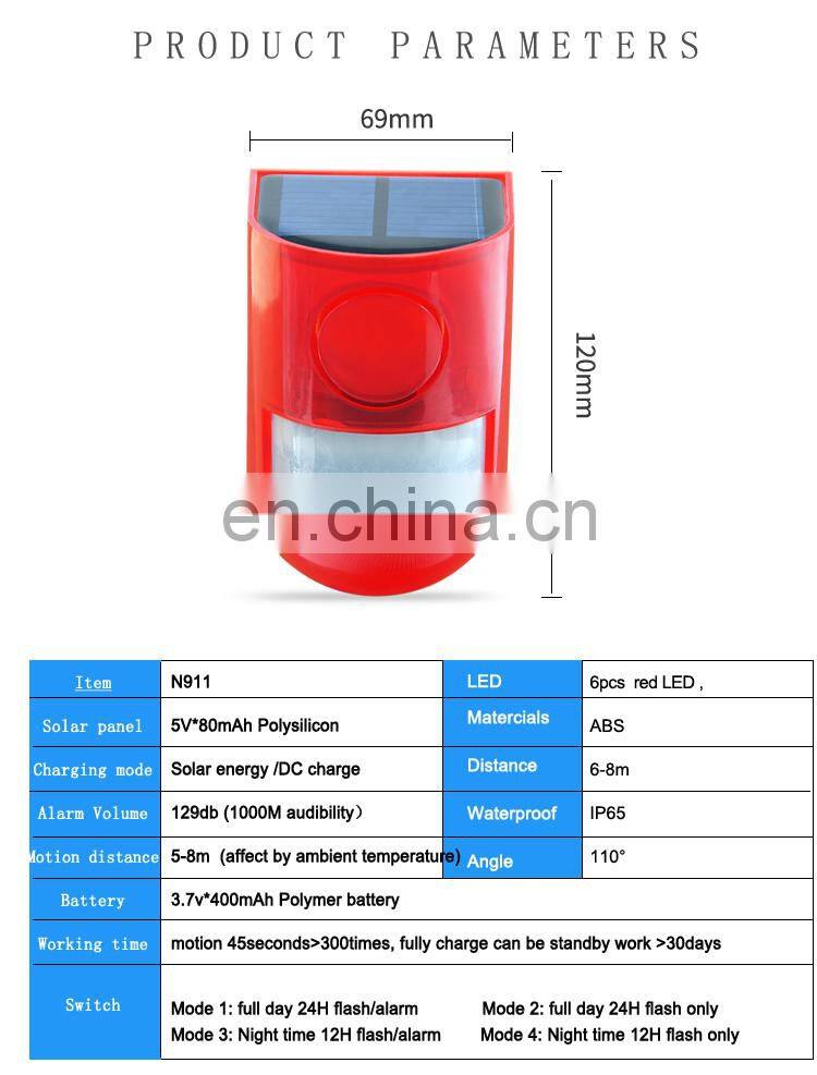 Solar Blinking Led Alarm Light Sensor Outdoor Wireless Solar Power Lamp Alarm