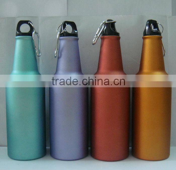 500ml aluminum beer shape sport water bottle with heat transfer logo and carabiner lid