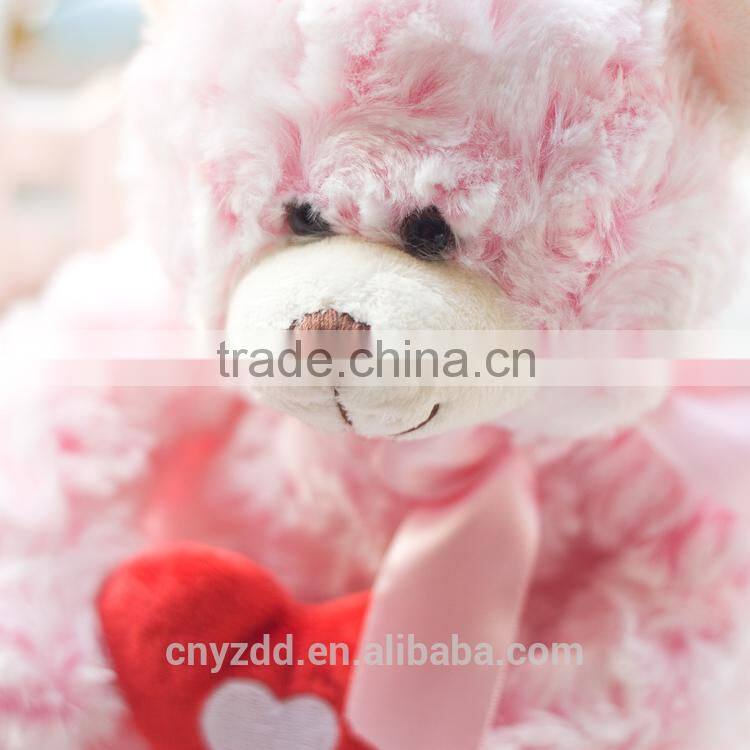 Plush Toy Pink Bear with Red Heart/Soft Bear Toy Sitting High 20cm with Pink Silk Bow/Soft Stuffed Bear Embroided Nose