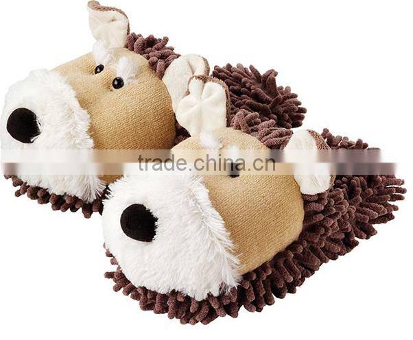 dog head plush slippers/winter bedroom animal shoes/cute plush dog slippers