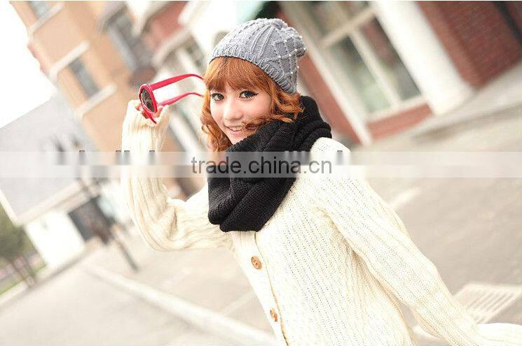 Wholesale Wool Knitted Plain Color Circle Loop Women Winter Scarf
