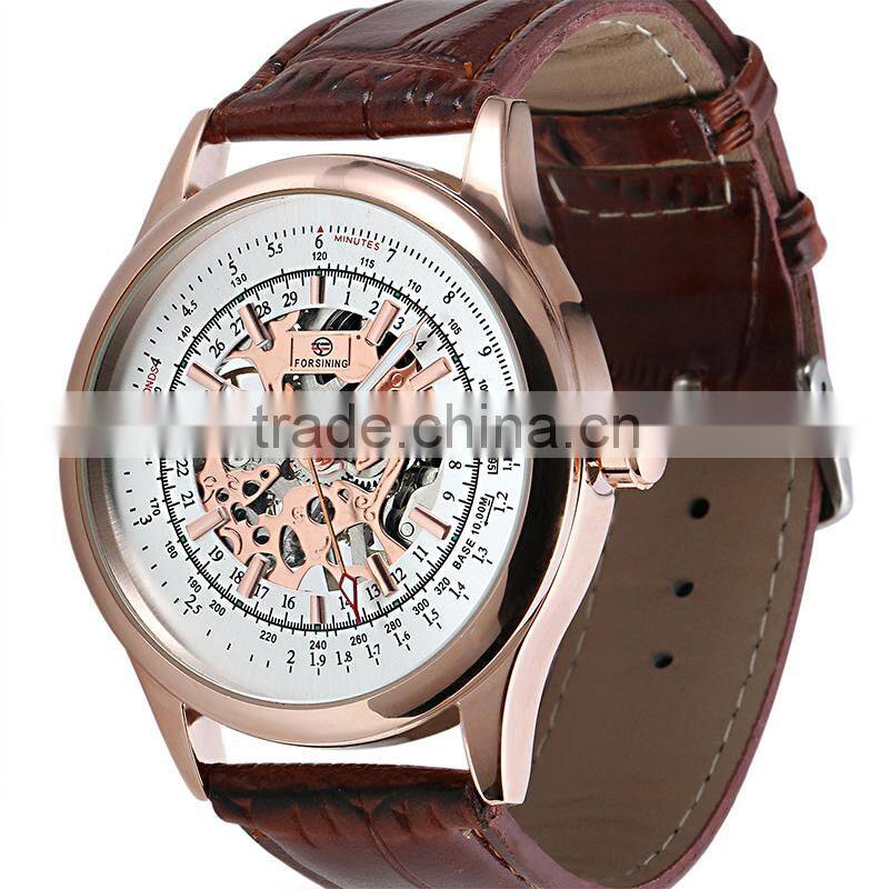 2015 Luxury Watches Men White Face Leather Skeleton Watch WM403