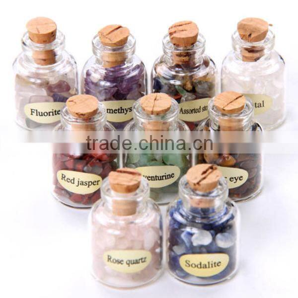 Double wishing glass bottle loose chip tumbled stone beads for jewelry