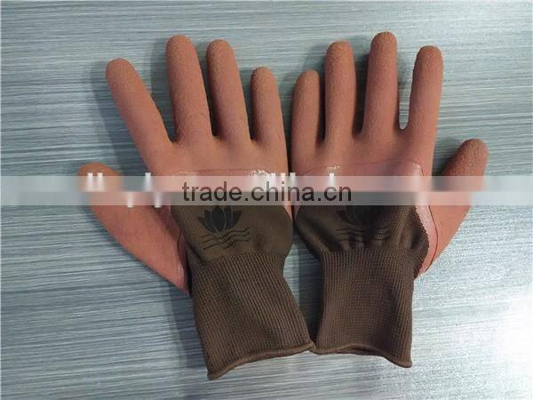 13 gauge 58g brown foam rubber coated brown nylon work gloves