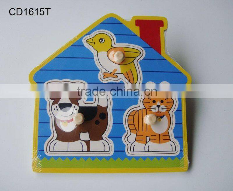 Hot selling educational wooden toys farm animal puzzle