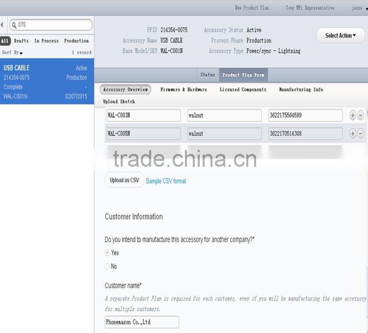 walnut MFI sync 1.2m cable for iphone 5/iPhone6/iPhone 6 plus