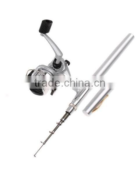 Mini Aluminum Saltwater Fishing Tackle Pocket Pen Fishing Rod Pole + Reel