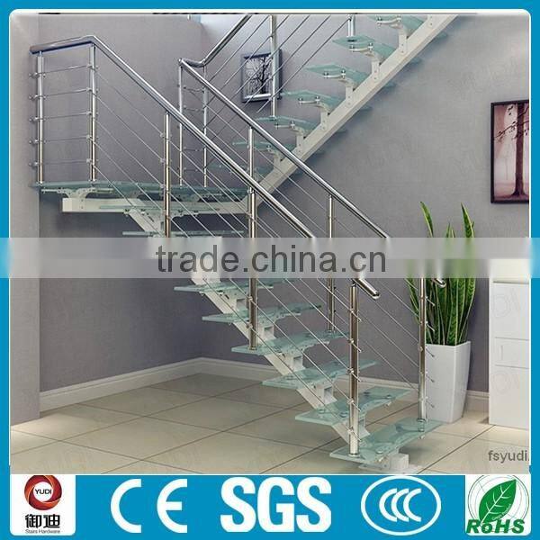 Glass wood single stringer L and U shape stairs, staircase supplier--YUDI