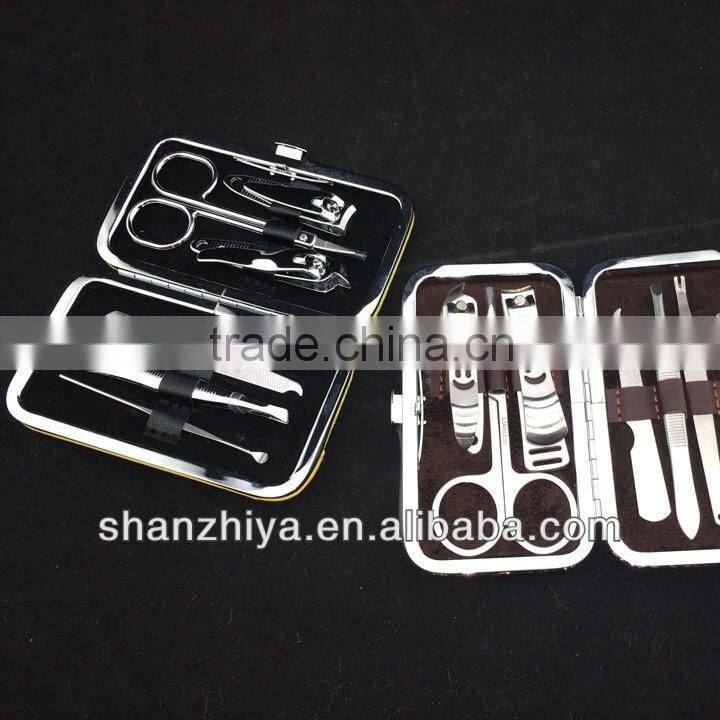 White 9pcs leather bag,nail cutter,earpick,manicure set