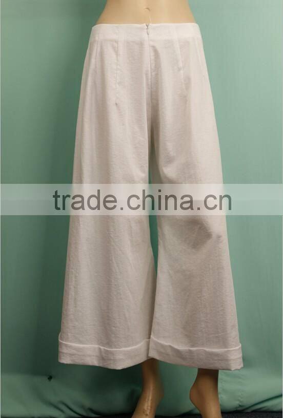 2016 S/S White color fat women hemp pant wide leg chevron pants