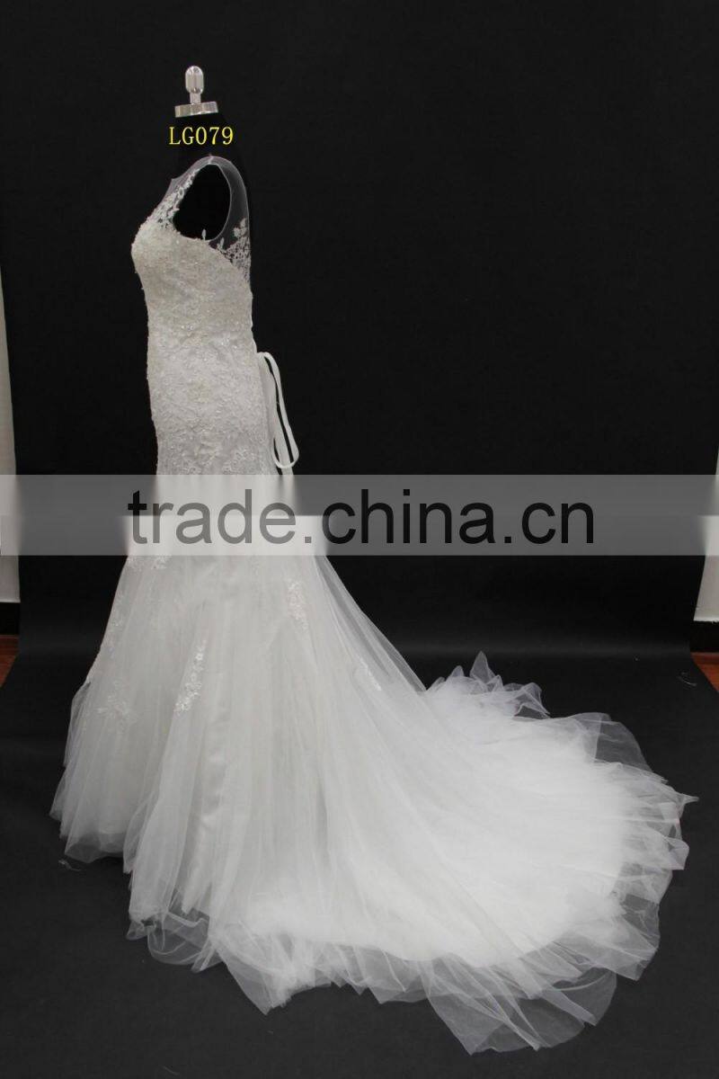 Best selling Alibaba wedding gown sexy low back lace up back sleeveless mermaid wedding dress