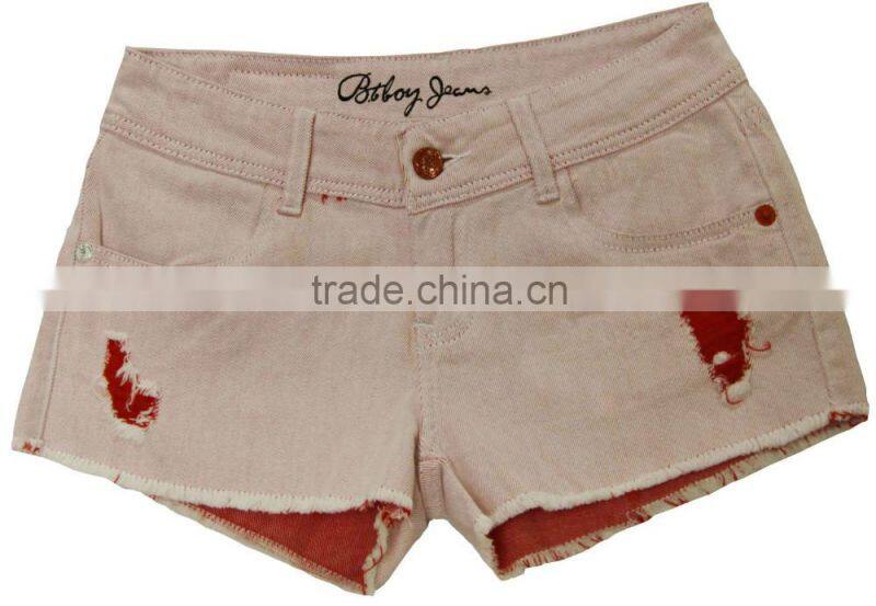 Latest women solid color denim broken summer embroidery shorts factory