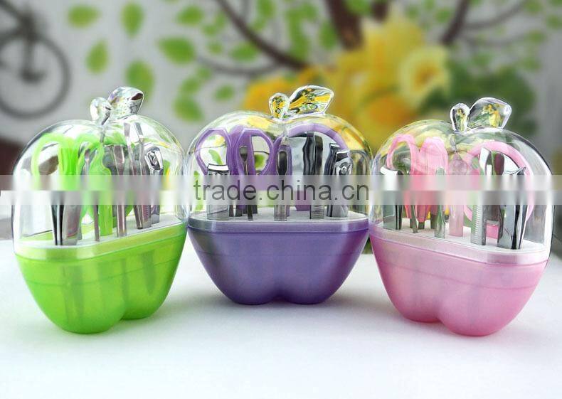 2016 wholesale cheap promotion gift 9pcs/set apple shape manicure set