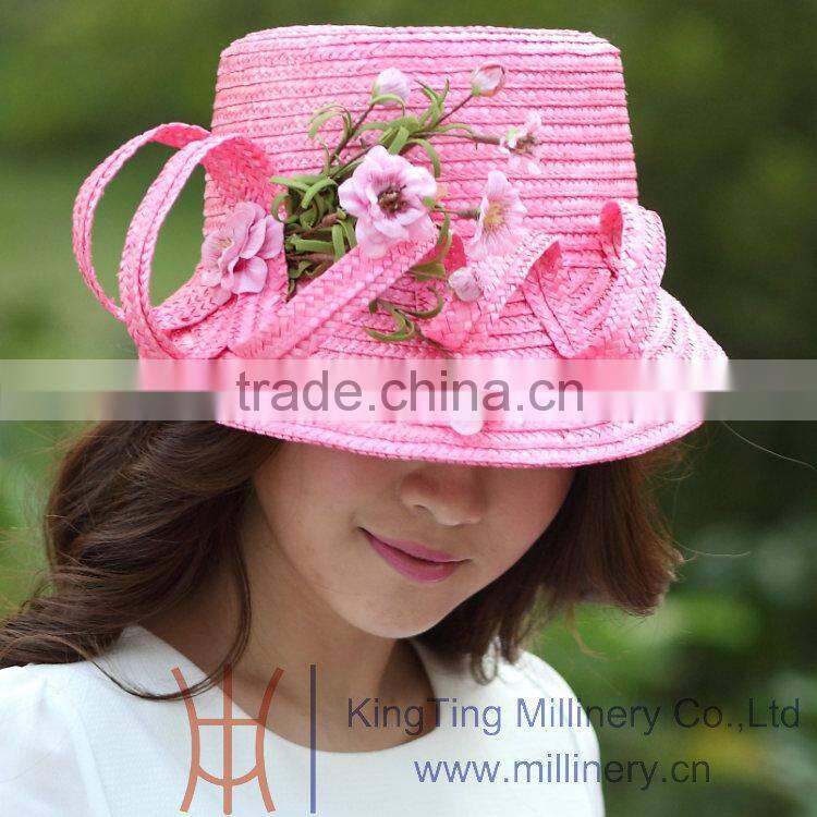 Summer / Spring Beautiful Pink Straw Hats For Young Lady