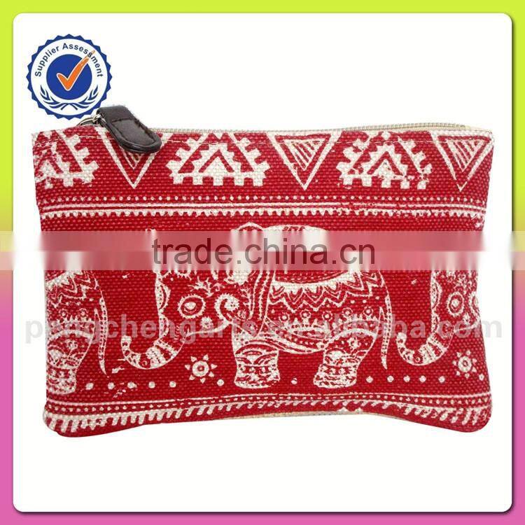 The elephant print national style women hand bag and polyester with jute clutch bags manufacturer for in china