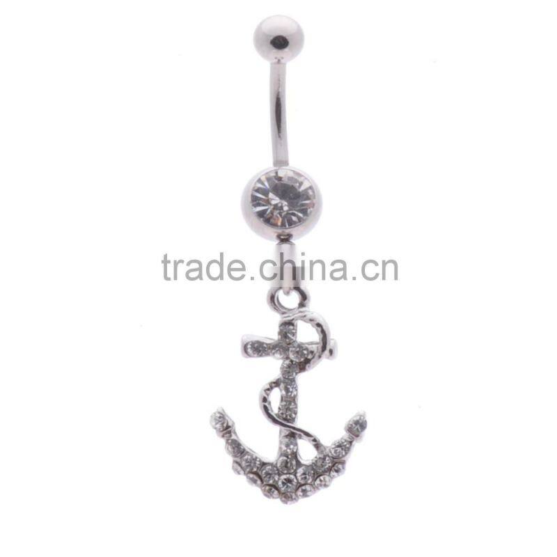 Multi Color Gems Paved Anchor Dangle Belly Button Naval Ring.