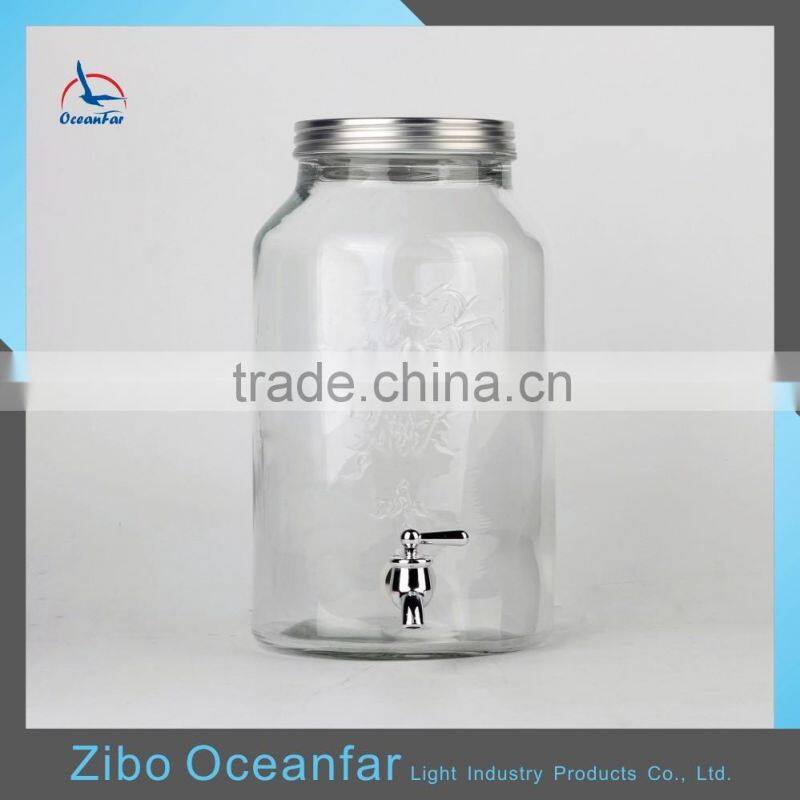 High Quality 5L Jug Glass Juice Dispenser Tree Embossed Beverage Dispenser With Tap