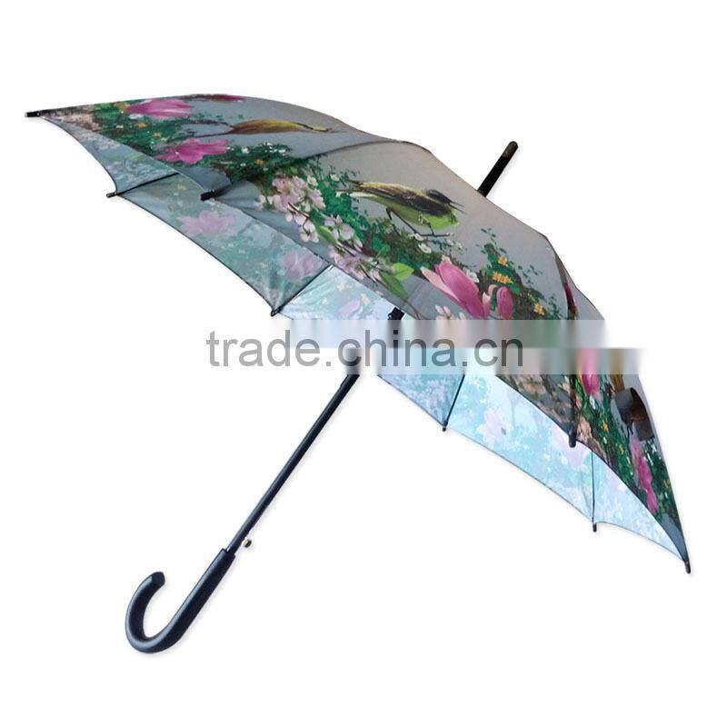 happy bird sublimation printing black wooden umbrella