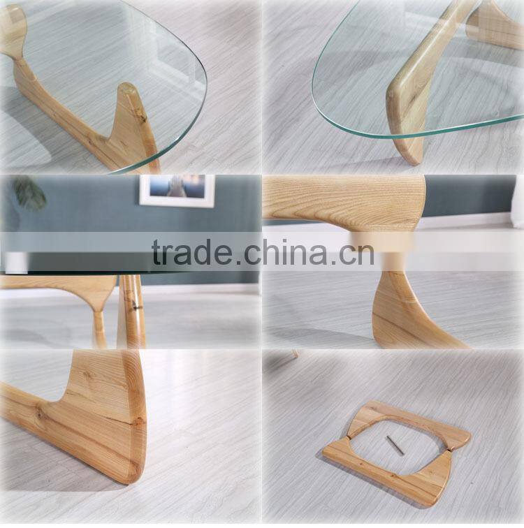 Glass coffee table wood leg